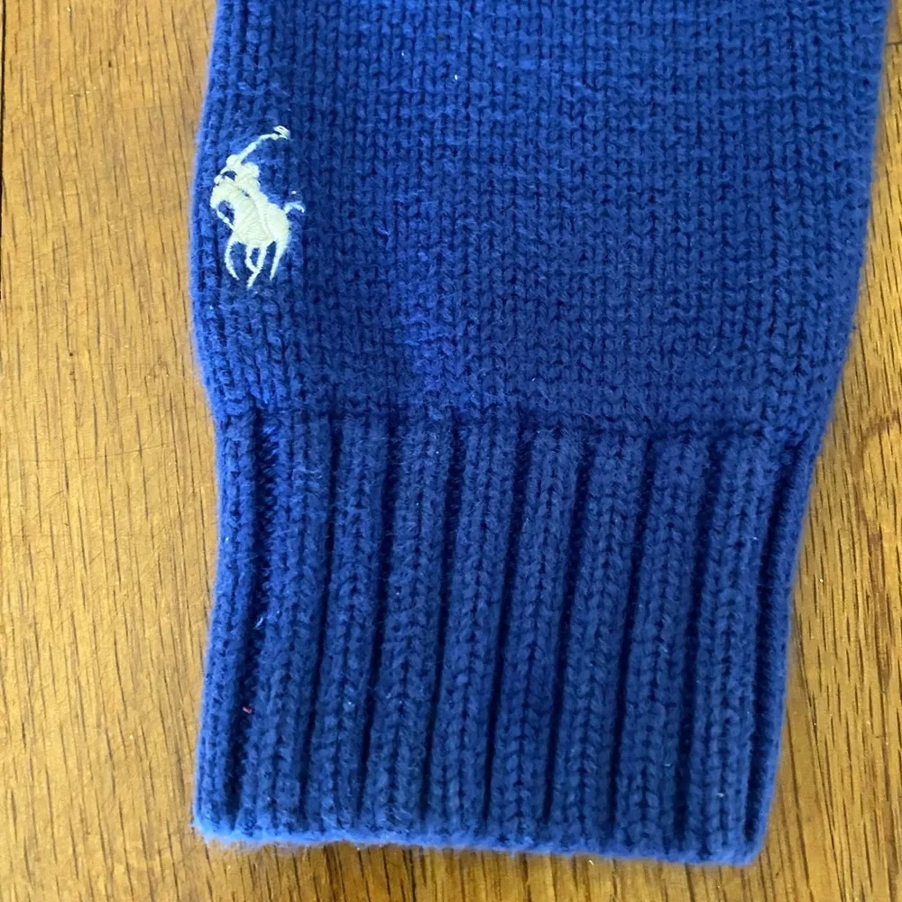 Polo by Ralph Lauren Royal Blue Knit Cotton Zip Sweater with White Accents